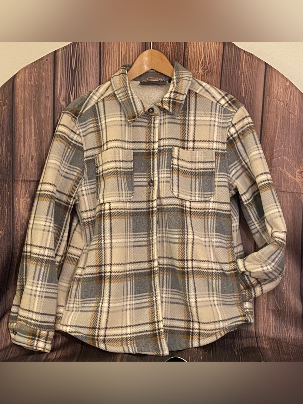 Free Country Men’s Plaid Flannel Sherpa Lined Button-Down Jacket/Shacket